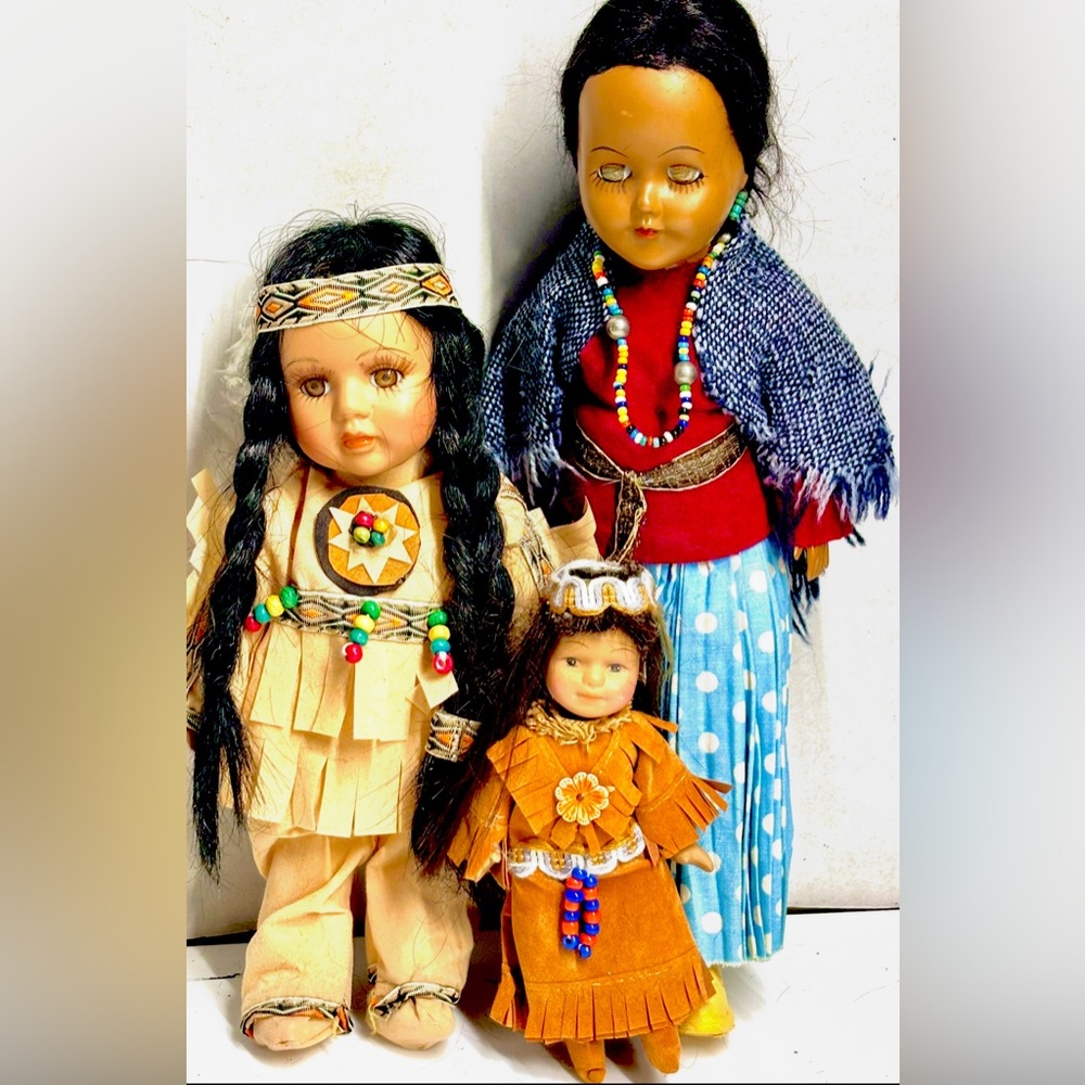 Vintage Ashley Belle Native American Indian Porcelain Dolls-Set of 3